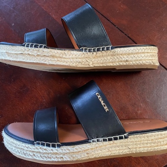 Coach black leather espadrille. slides - Picture 8 of 12
